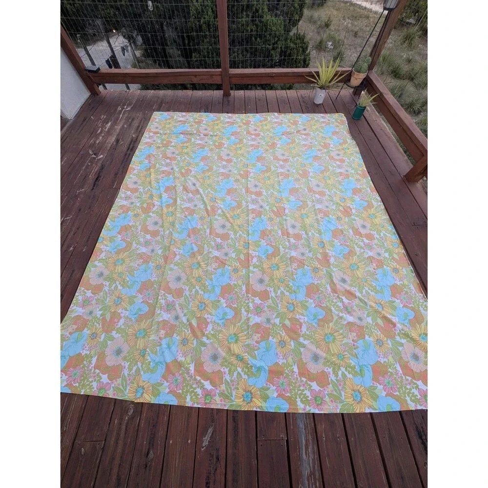 Vintage Springmaid Wondercale Queen Flat sheet 1970s Retro Floral Rajah Garden